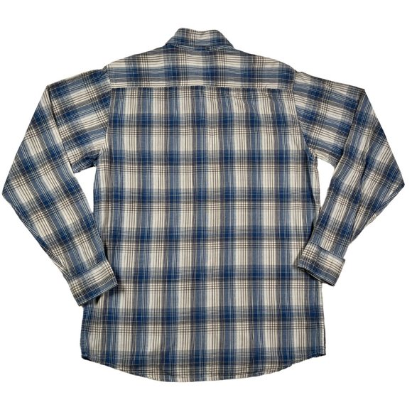 Wrangler Shirt Men's Long Sleeve Collared Plaid Button Up Blue Cream Tan Medium - Picture 8 of 11